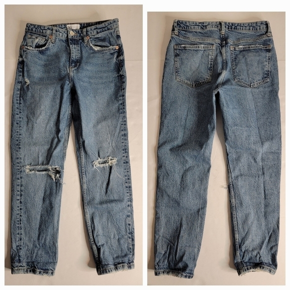 Zara Jeans Sz 8 Slim Straight Distressed Rigid High Rise - Picture 1 of 7